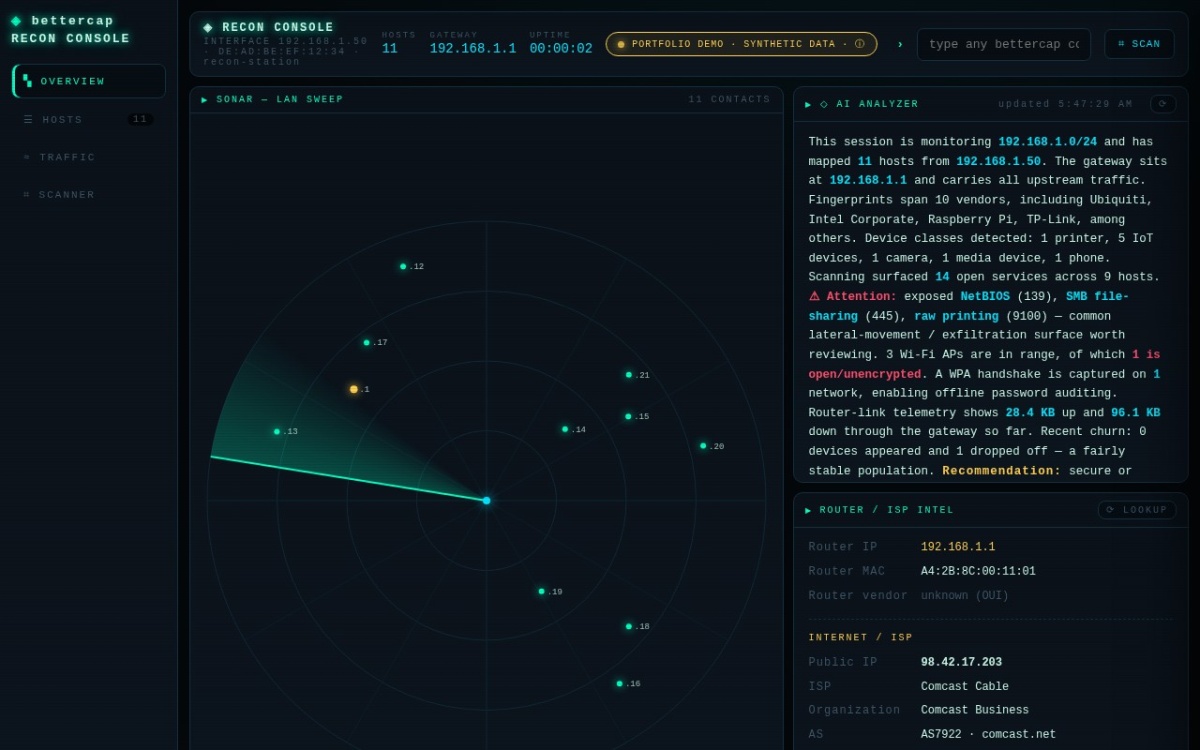 Recon Console — live web dashboard